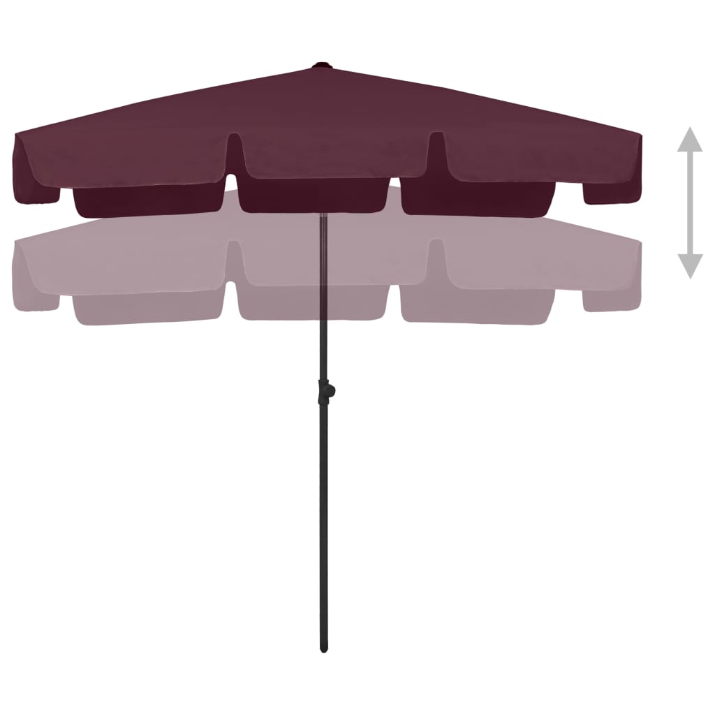 vidaXL Parasol plażowy, bordowy, 200x125 cm