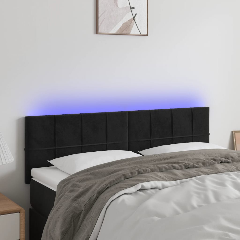 vidaXL Zagłówek do łóżka z LED, czarny, 144x5x78/88 cm, aksamit