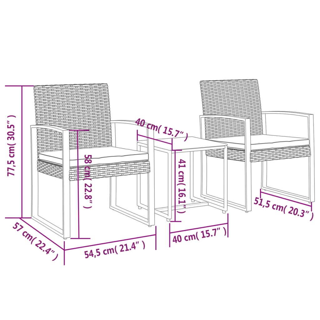 vidaXL 3-cz. zestaw mebli ogrodowych z poduszkami, czarny, rattan PP