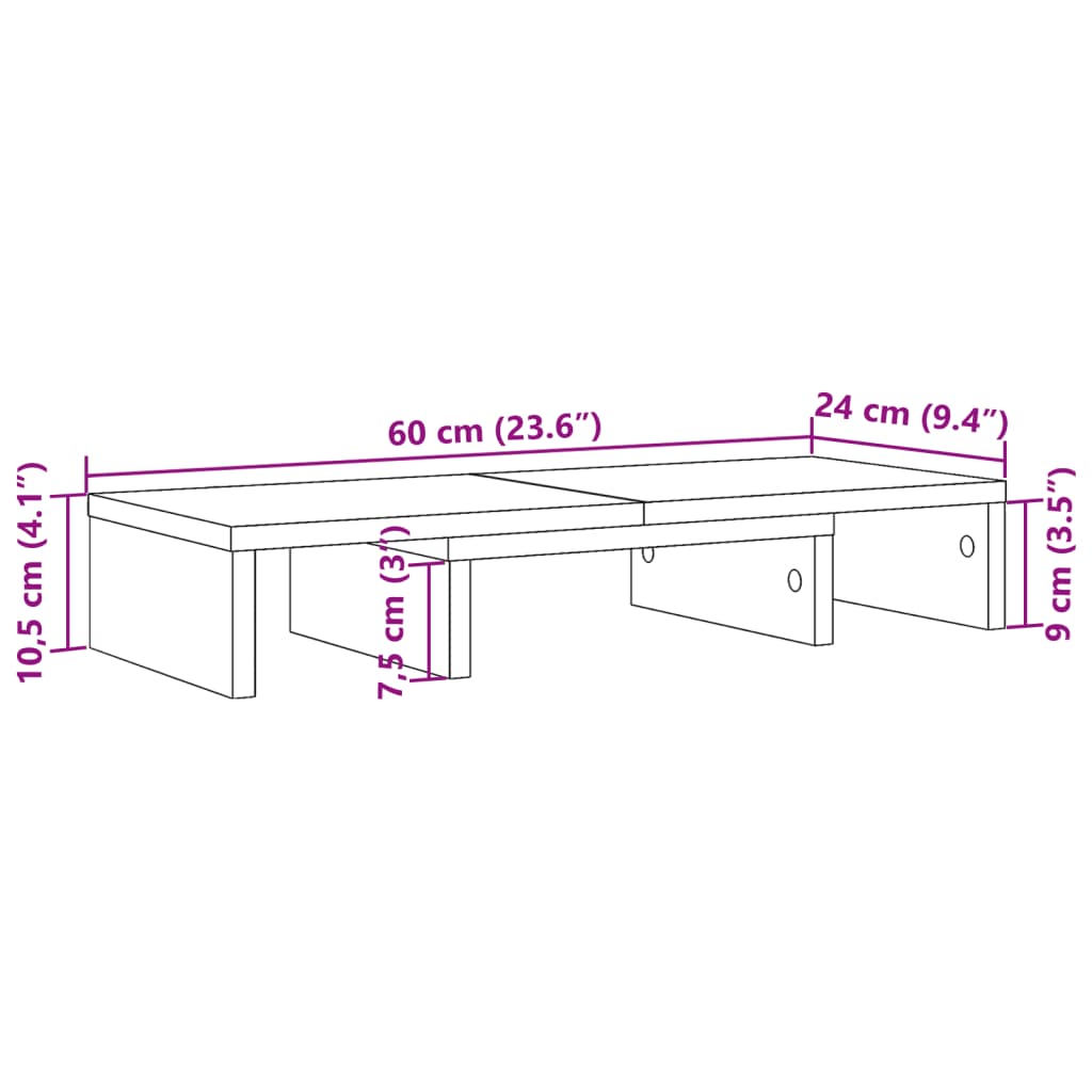 vidaXL Podstawka pod monitor, regulacja, przydymiony dąb, 60x24x10,5cm