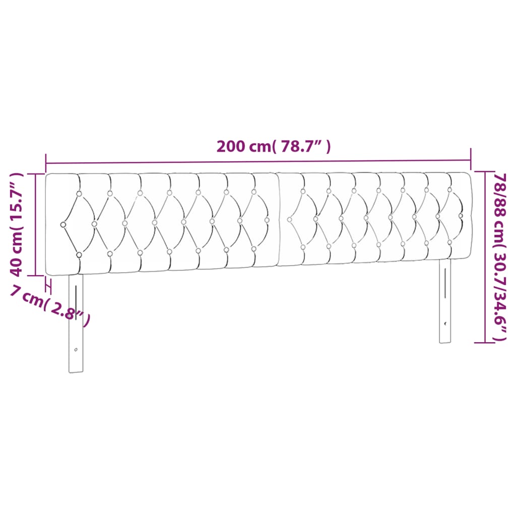 vidaXL Zagłówek do łóżka z LED, jasnoszary, 200x7x78/88 cm, tkanina