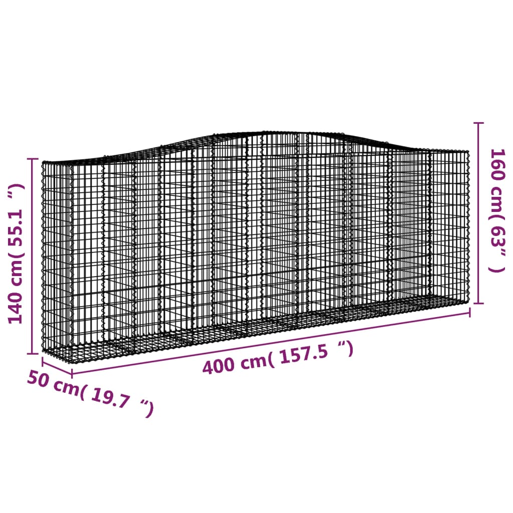 vidaXL Kosze gabionowe, 15 szt, 400x50x140/160cm, galwanizowane żelazo