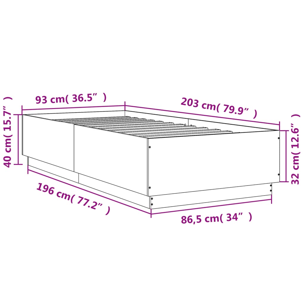 vidaXL Rama łóżka z LED, szarość betonu, 90x200 cm