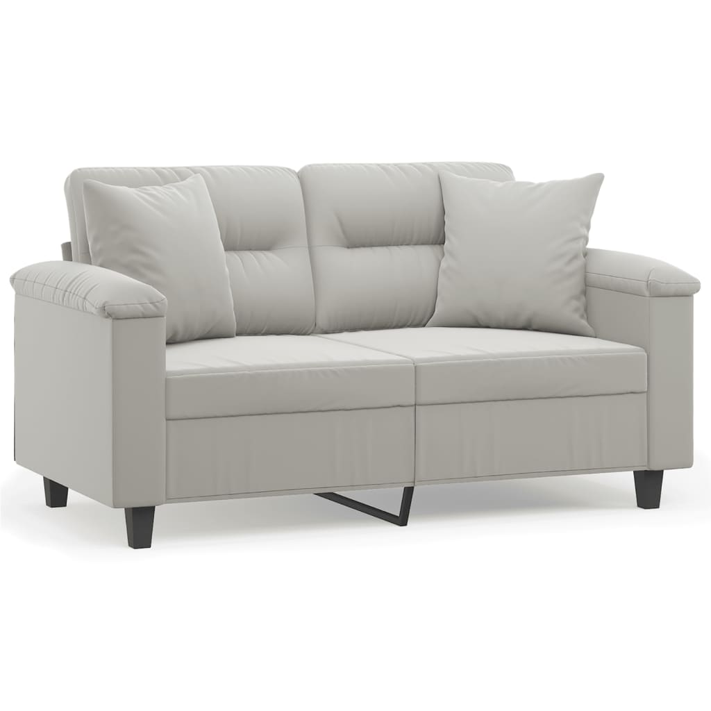 vidaXL 2-osobowa sofa z poduszkami, jasnoszara, 120 cm, mikrofibra