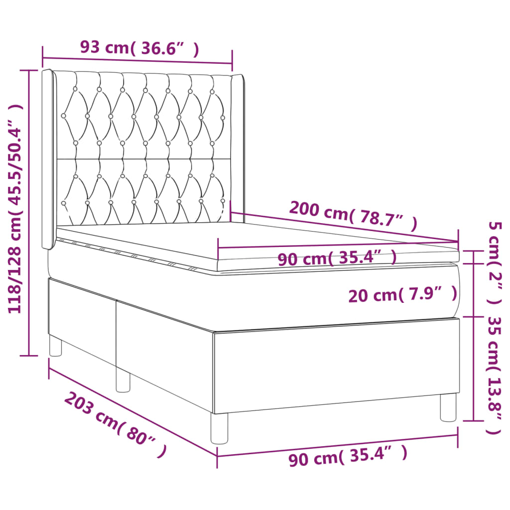 vidaXL Łóżko kontynentalne z materacem i LED zielony aksamit 90x200 cm