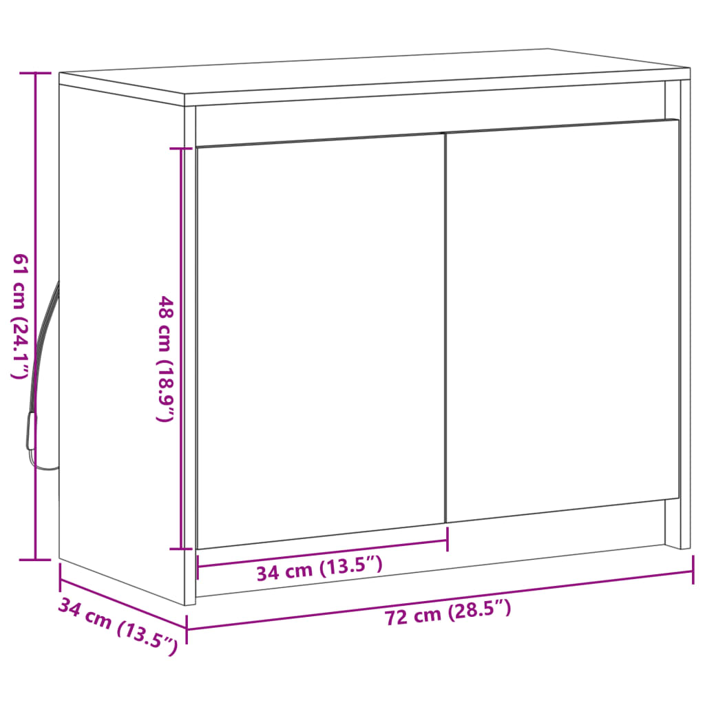 vidaXL Szafka z LED, przydymiony dąb, 72x34x61 cm