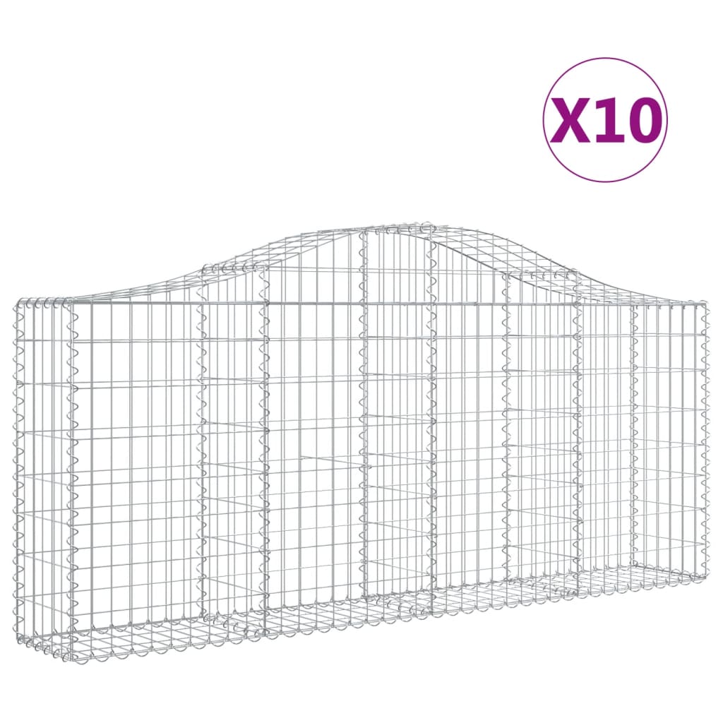 vidaXL Kosze gabionowe, 10 szt, 200x30x80/100 cm, galwanizowane żelazo