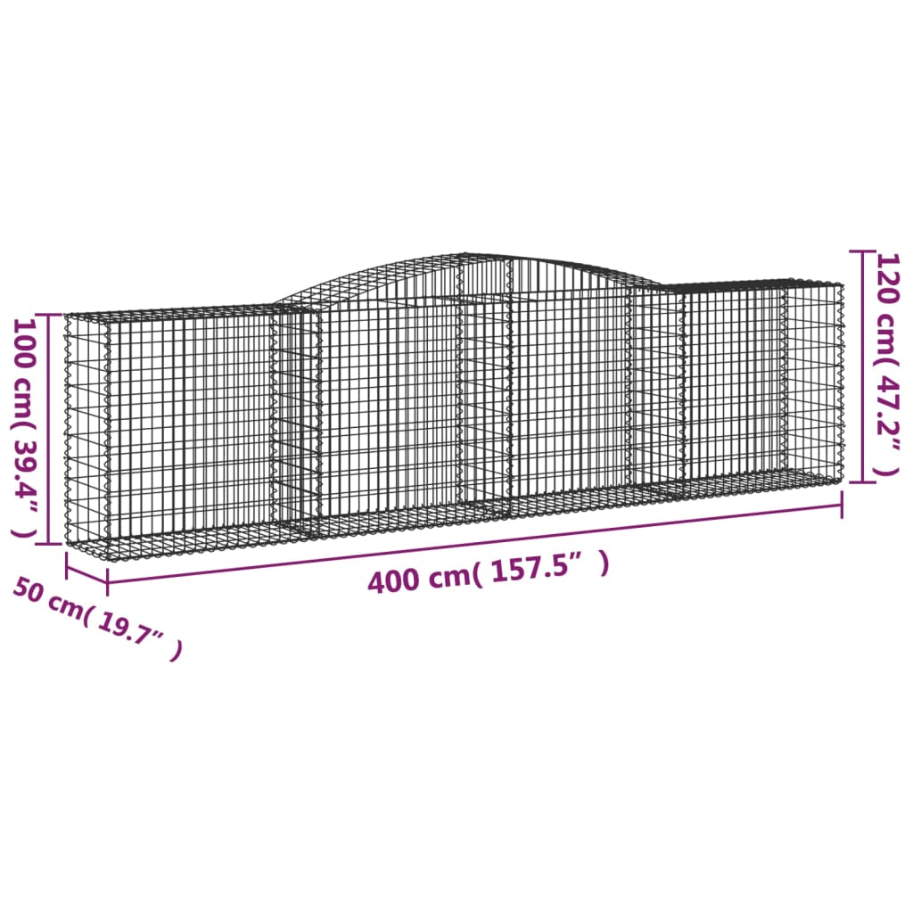 vidaXL Kosze gabionowe, 3 szt, 400x50x100/120 cm, galwanizowane żelazo