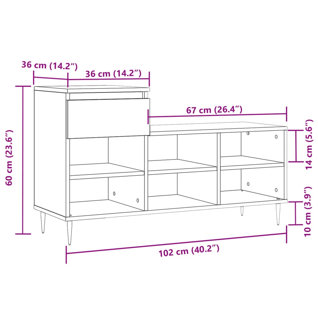 vidaXL Półka na buty, biała, 102x36x60 cm, materiał drewnopochodny