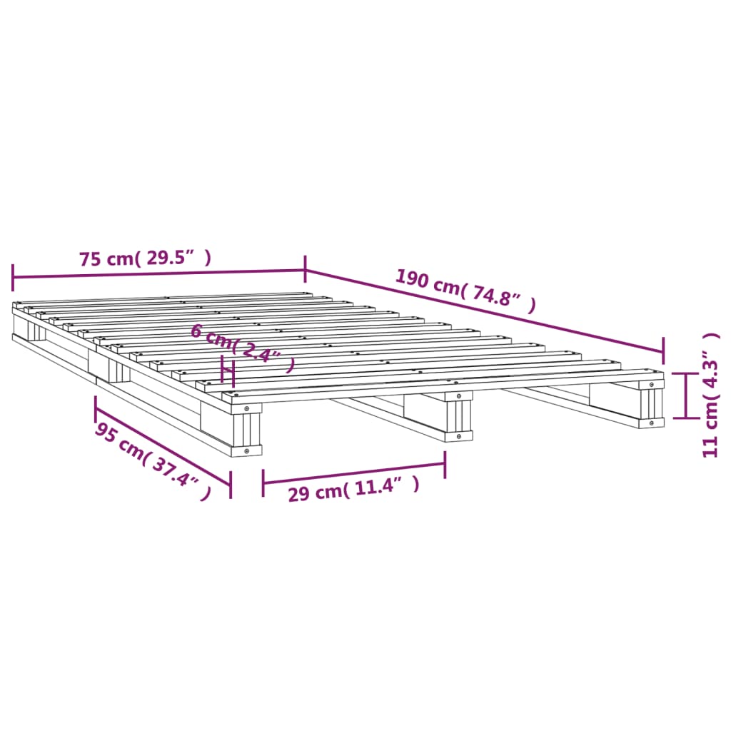 vidaXL Łóżko z palet, białe, 75x190 cm, lite drewno sosnowe