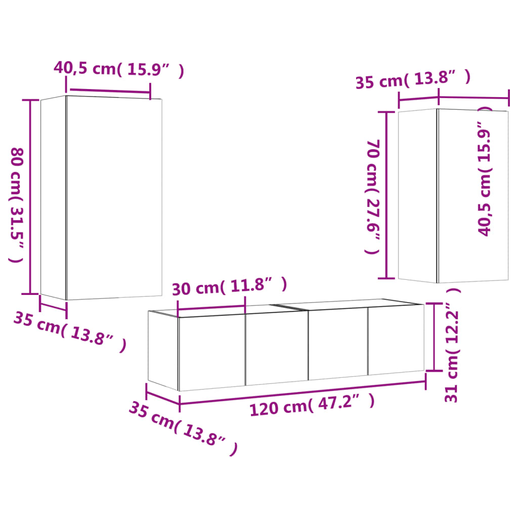 vidaXL 4-cz. zestaw mebli TV z LED, czarny, materiał drewnopochodny