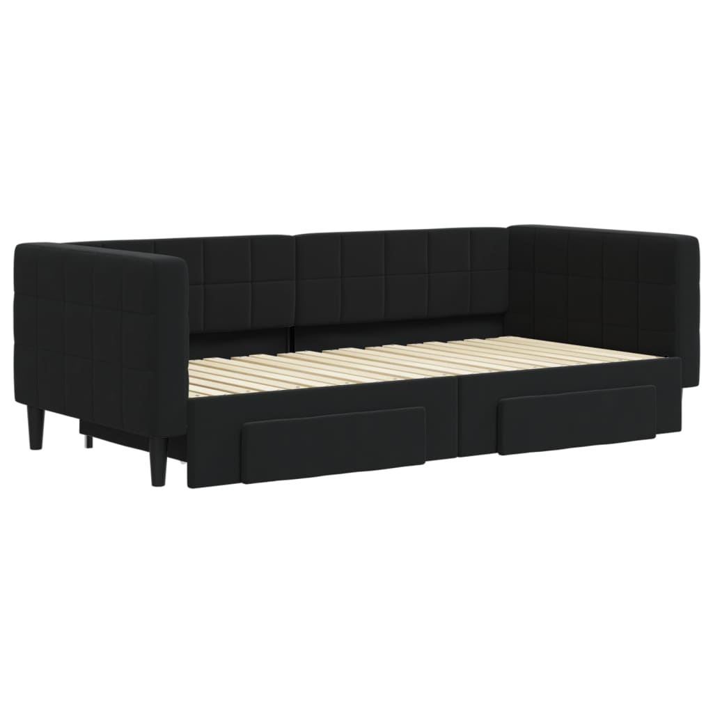 vidaXL Sofa rozsuwana z szufladami, czarna, 90x190 cm, aksamit