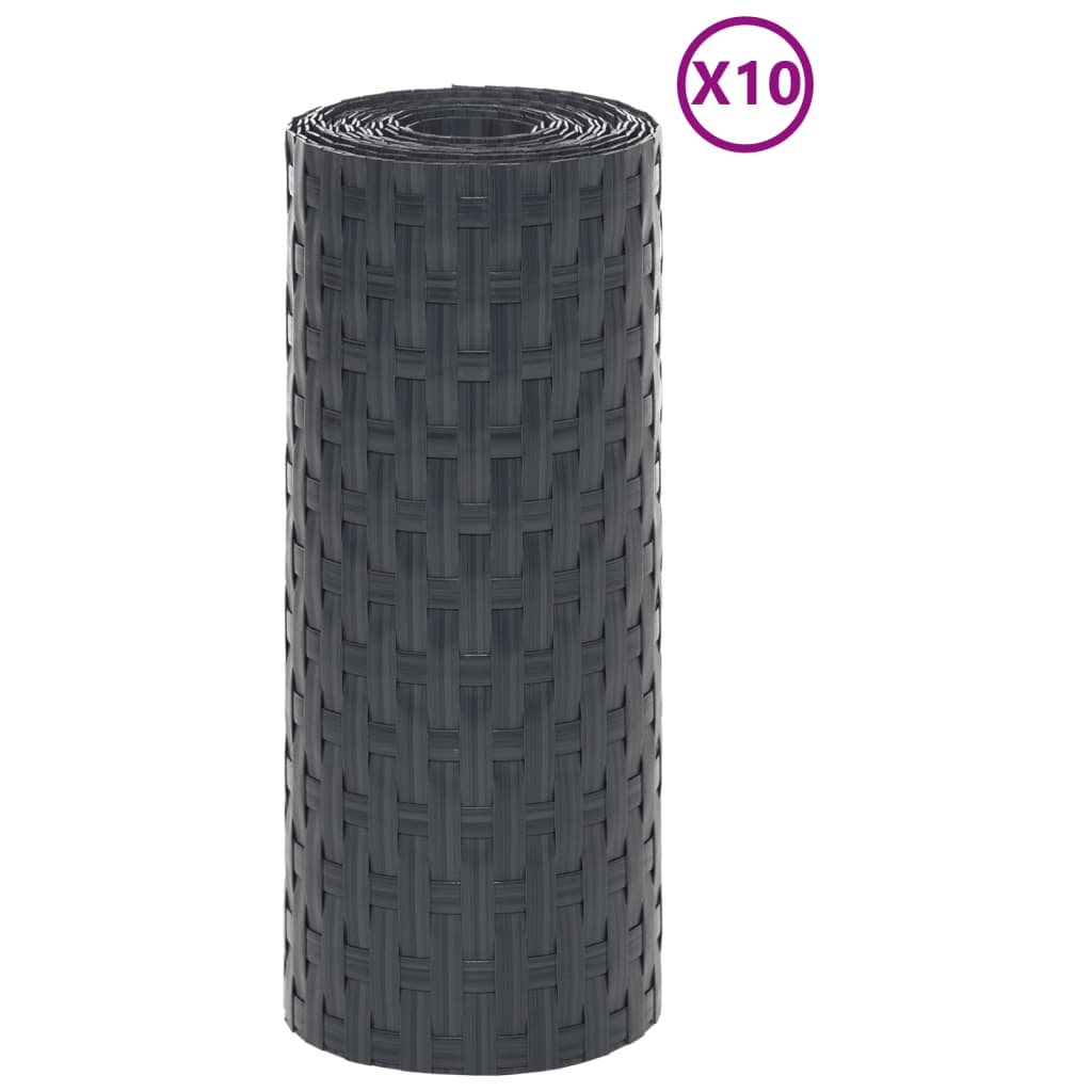 vidaXL Parawany balkonowe, 10 szt., antracytowe, 255x19 cm, rattan PE