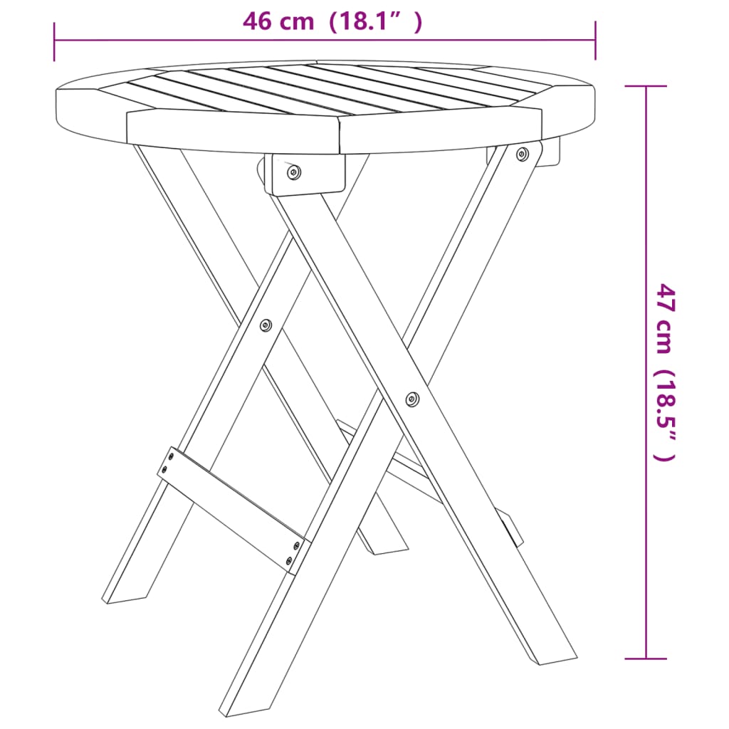 vidaXL Składany stolik ogrodowy, biały, Ø 46 cm, lite drewno akacjowe