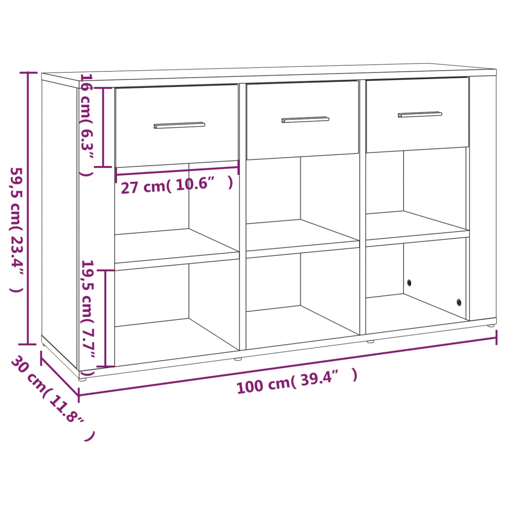 vidaXL Komoda, czarna, 100x30x59,5 cm, materiał drewnopochodny