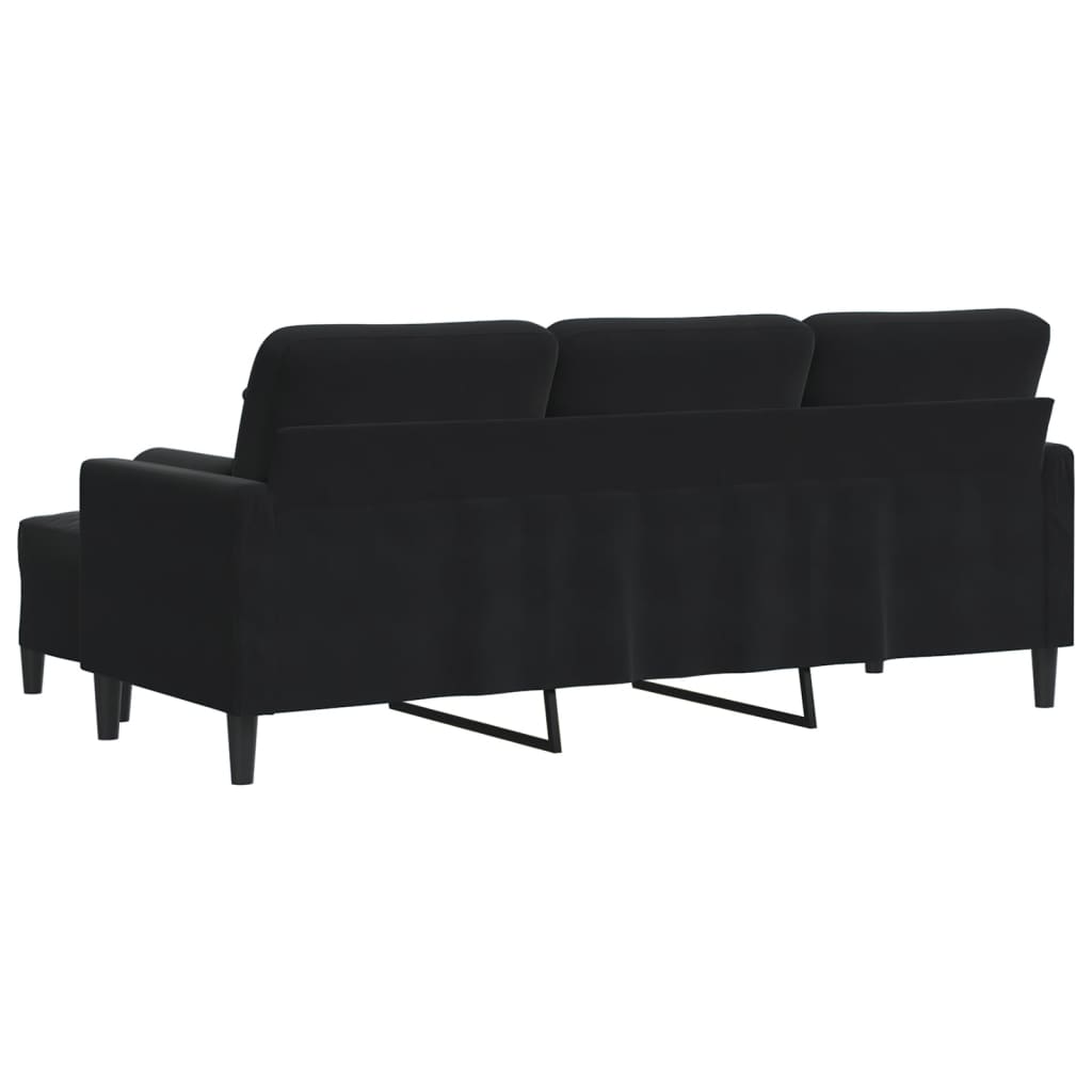 vidaXL 3-osobowa sofa z podnóżkiem, czarna, 180 cm, aksamit