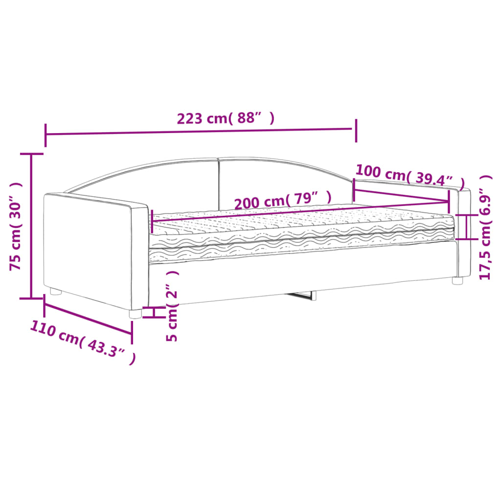 vidaXL Sofa z materacem do spania, kremowa, 100x200 cm, tkanina