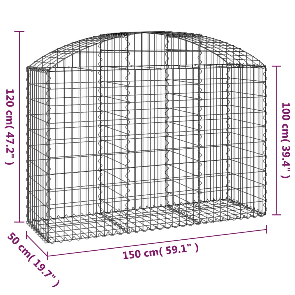 vidaXL Łukowaty kosz gabionowy 150x50x100/120 cm, galwanizowane żelazo