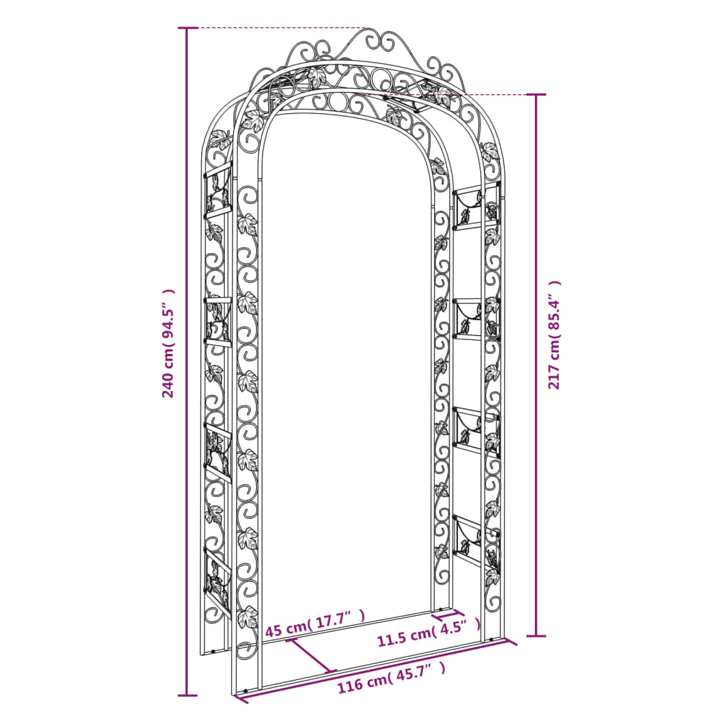 vidaXL Pergola ogrodowa, czarna, 116x45x240 cm, stalowy