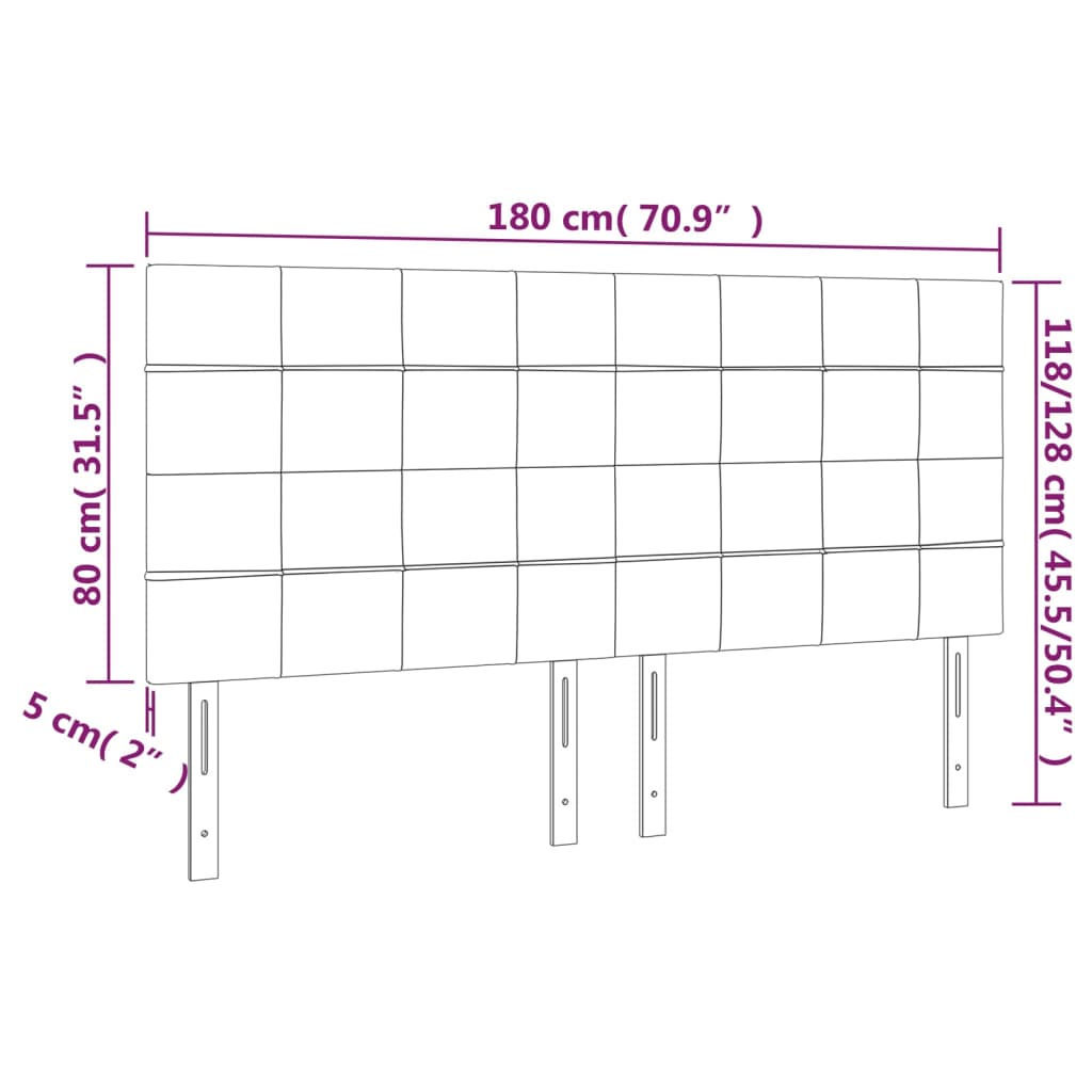 vidaXL Zagłówek do łóżka z LED, jasnoszary, 180x5x118/128 cm, aksamit