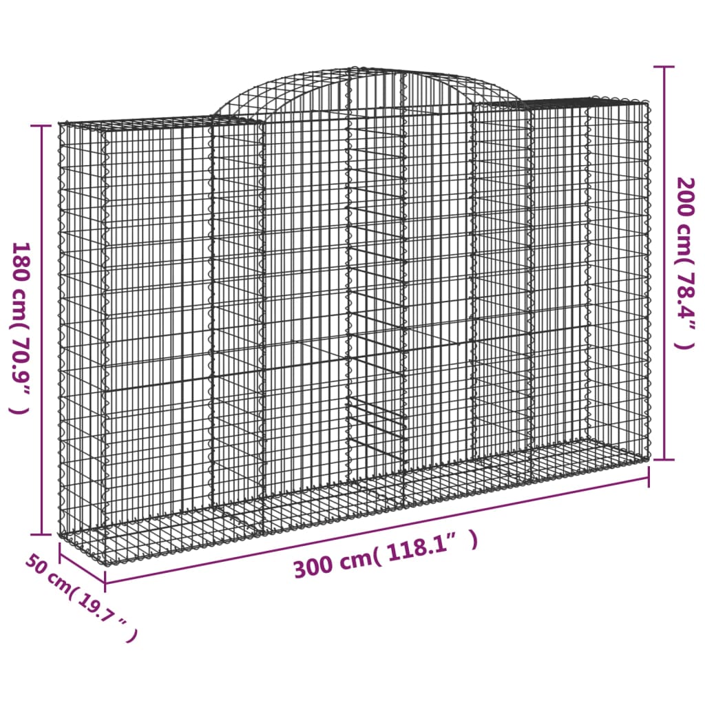 vidaXL Kosze gabionowe, 11 szt, 300x50x180/200cm, galwanizowane żelazo