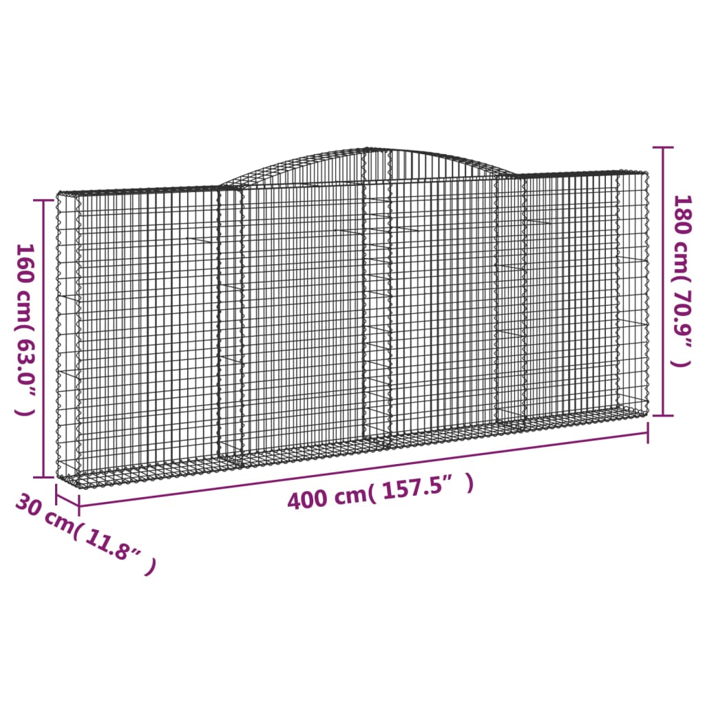 vidaXL Kosze gabionowe, 6 szt, 400x30x160/180 cm, galwanizowane żelazo