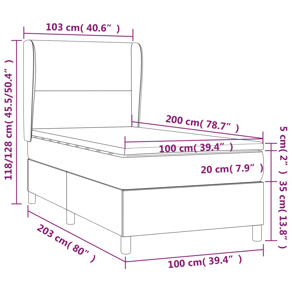 vidaXL Łóżko kontynentalne z materacem, czarne, aksamit 100x200 cm