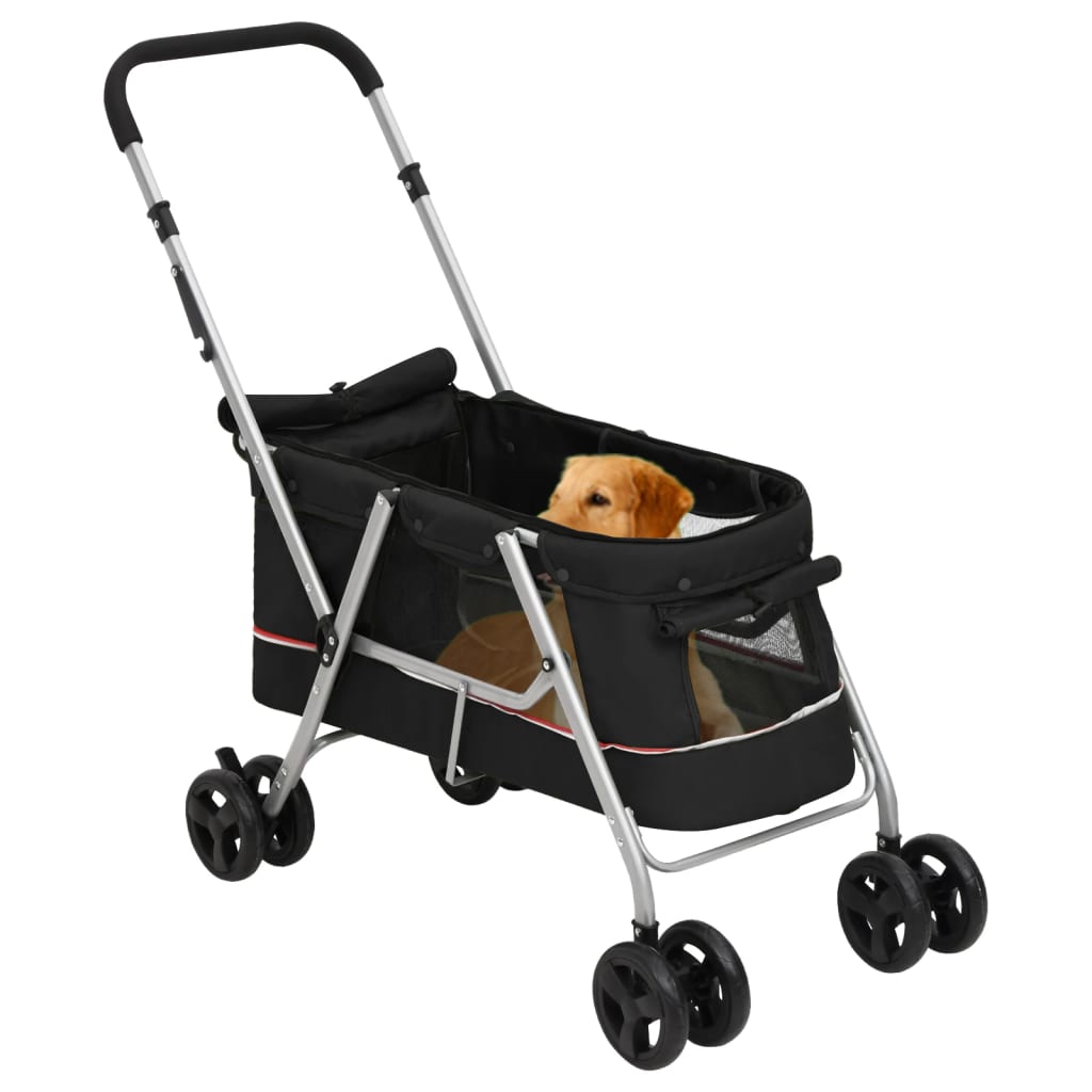 vidaXL Składany wózek dla psa, czarny, 100x49x96 cm, lniana tkanina