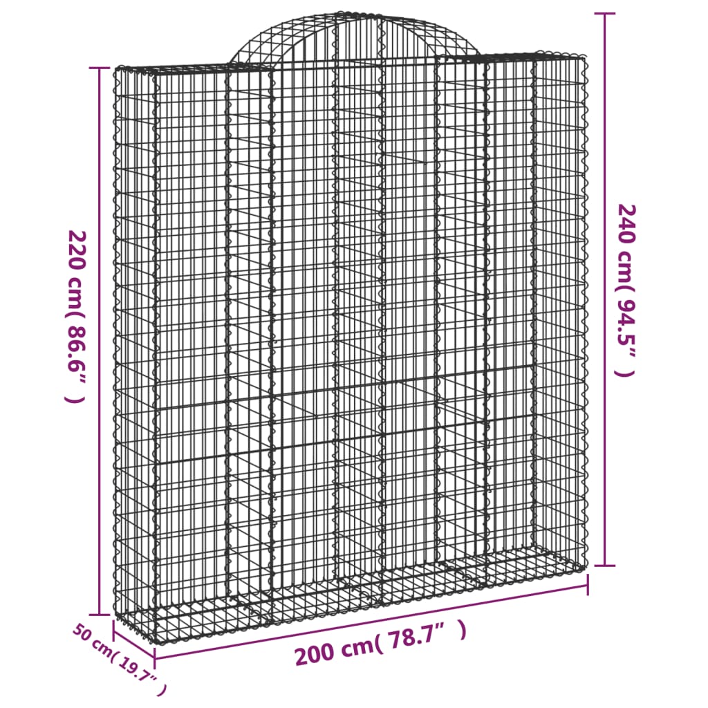 vidaXL Kosze gabionowe, 3 szt, 200x50x220/240 cm, galwanizowane żelazo