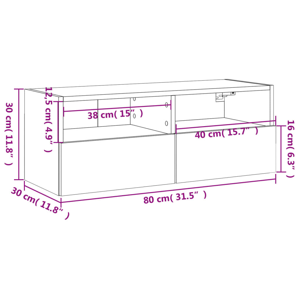 vidaXL Ścienna szafka TV, czarna, 80x30x30 cm, materiał drewnopochodny