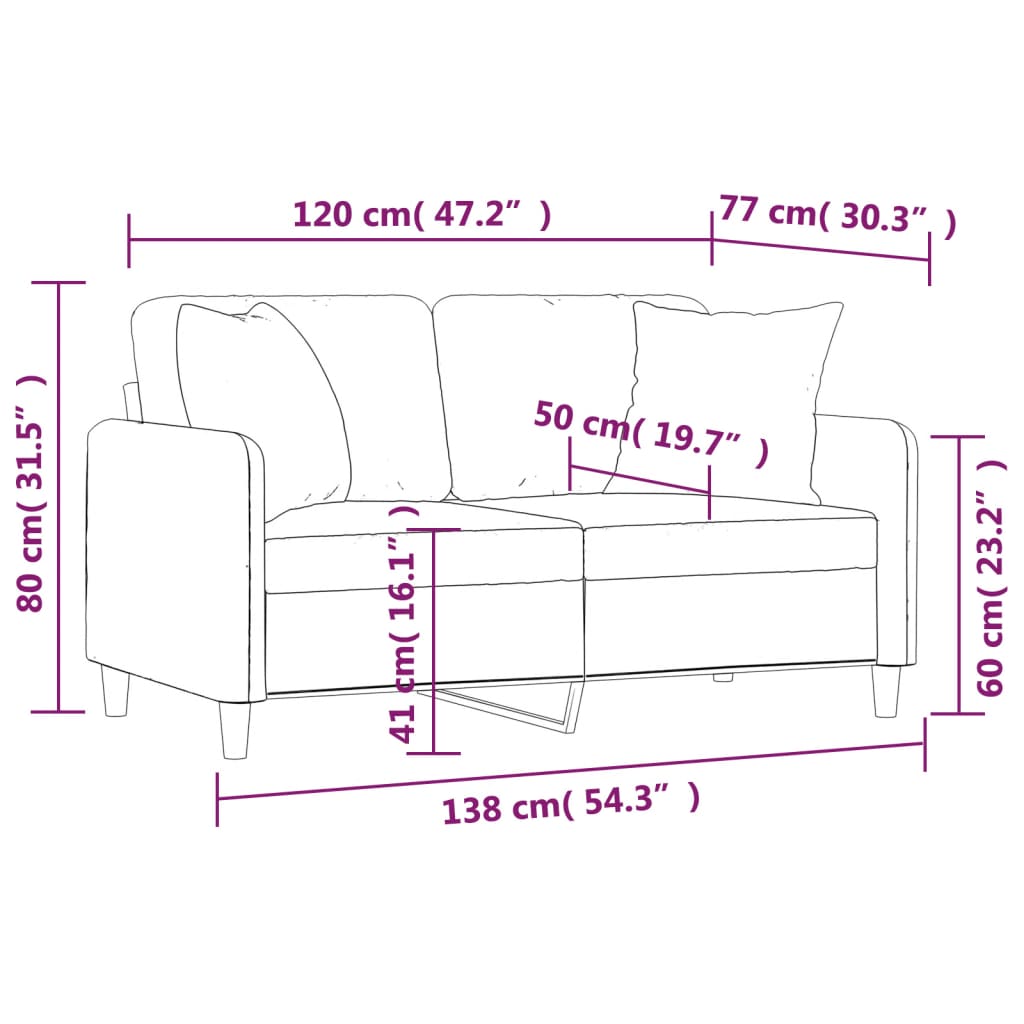 vidaXL 2-osobowa sofa z poduszkami, jasnoszara, 120 cm, tkanina