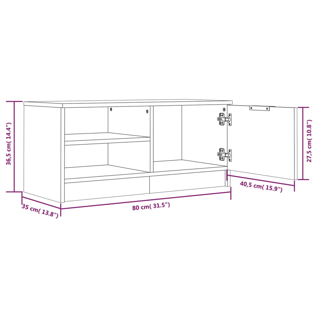 vidaXL Szafka pod telewizor, 2 szt., przydymiony dąb, 80x35x36,5 cm