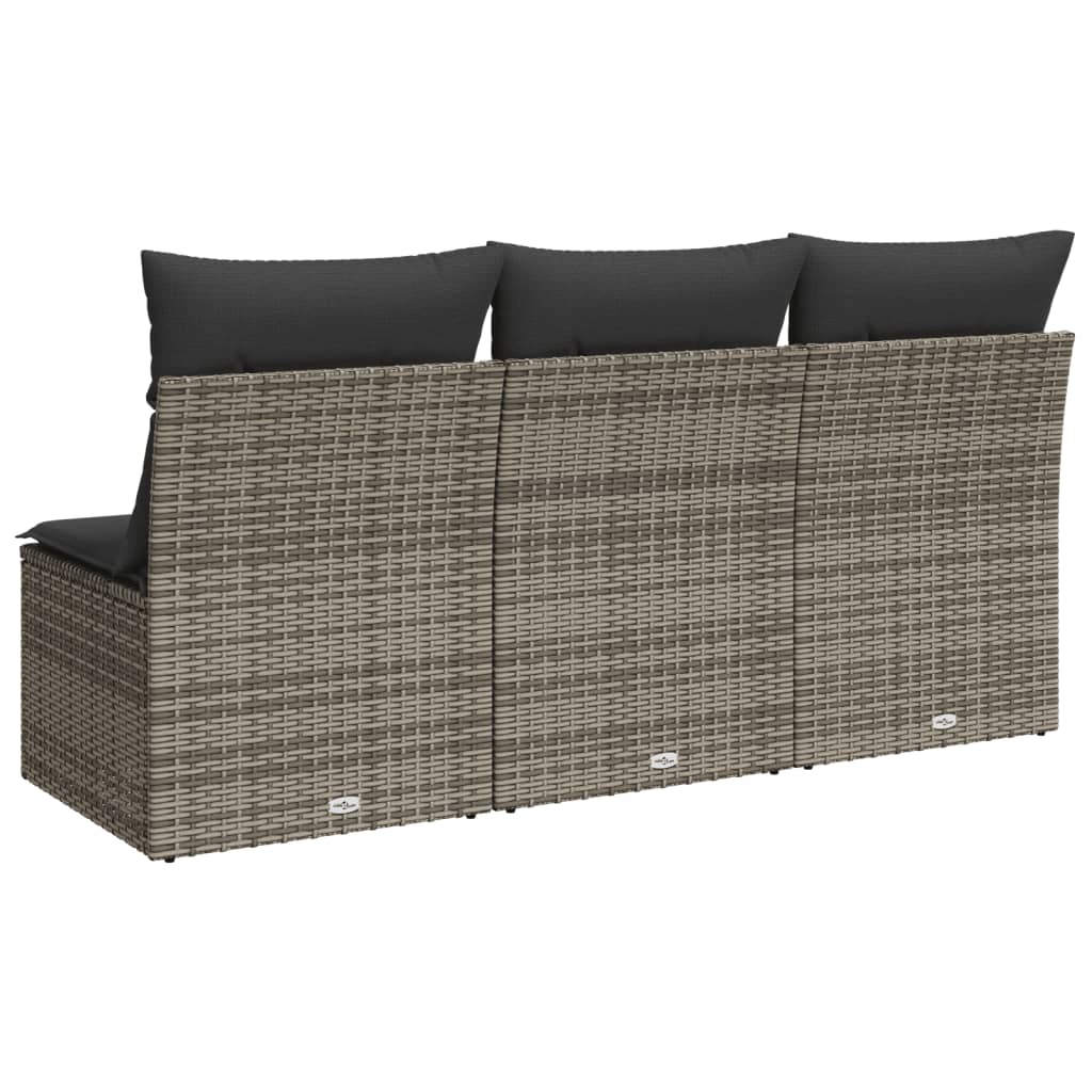 vidaXL 3-osobowa sofa ogrodowa z poduszkami, szara, polirattan