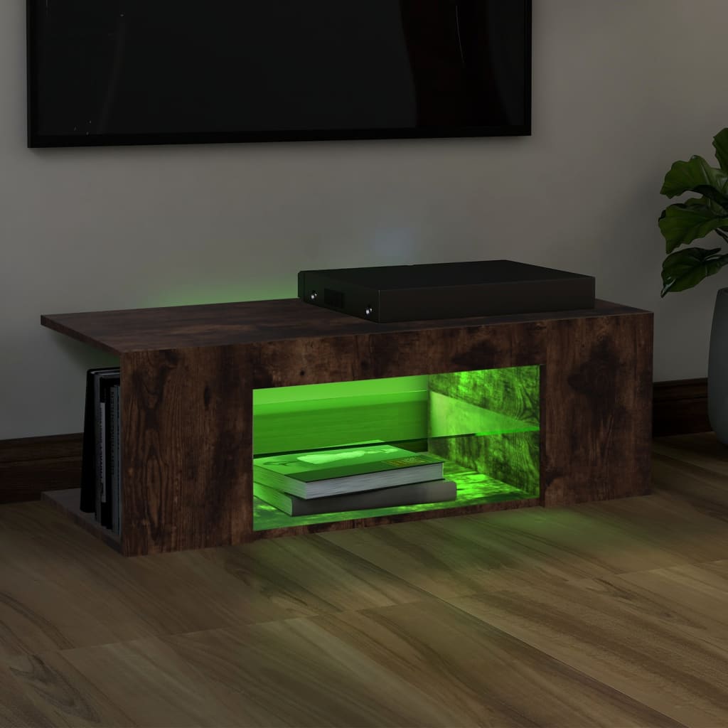 vidaXL Szafka pod TV z oświetleniem LED, przydymiony dąb, 90x39x30 cm