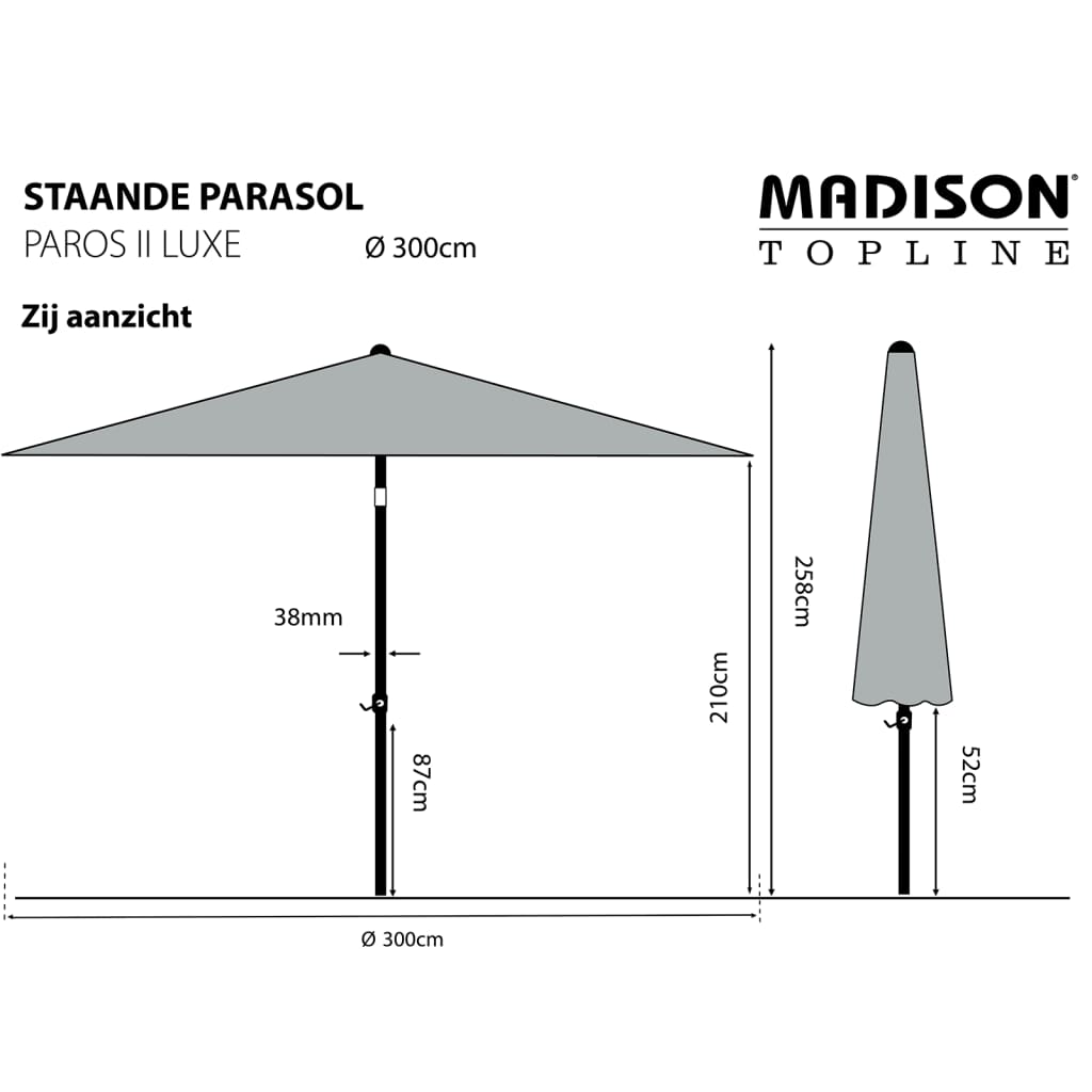 Madison Parasol ogrodowy Paros II Luxe, 300 cm, szałwiowa zieleń