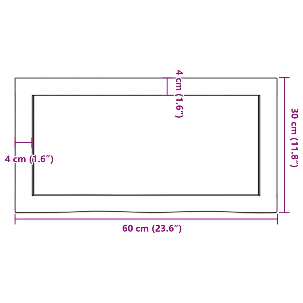 vidaXL Blat do łazienki, 60x30x(2-6) cm, surowe, lite drewno