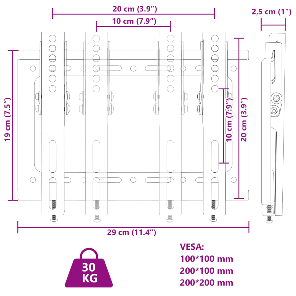 vidaXL Uchwyt ścienny na TV 14-24'', rozstaw VESA 200x200 mm, 30 kg