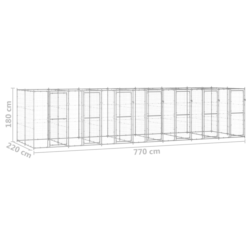 vidaXL Kojec zewnętrzny dla psa, stal galwanizowana, 16,94 m²