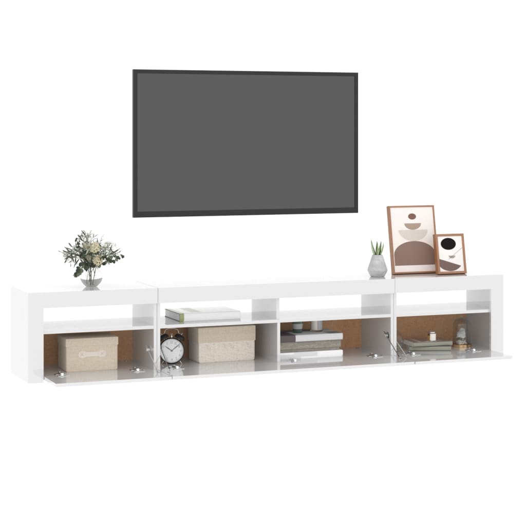 vidaXL Szafka pod TV z oświetleniem LED, biała z połyskiem,240x35x40cm