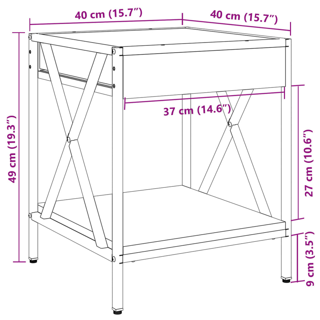 vidaXL Stolik kawowy z LED Infinity, brązowy dąb, 40x40x49 cm