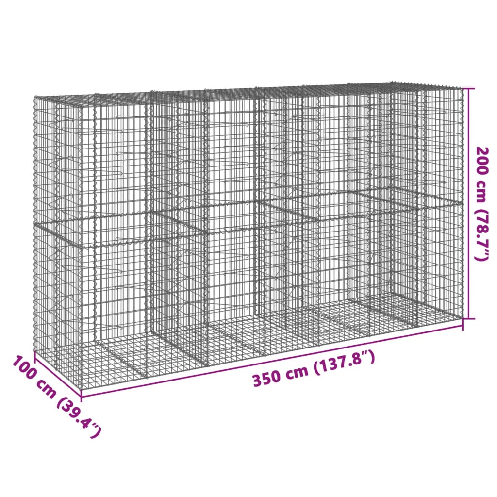 vidaXL Kosz gabionowy z pokrywą, 350x100x200 cm, galwanizowane żelazo