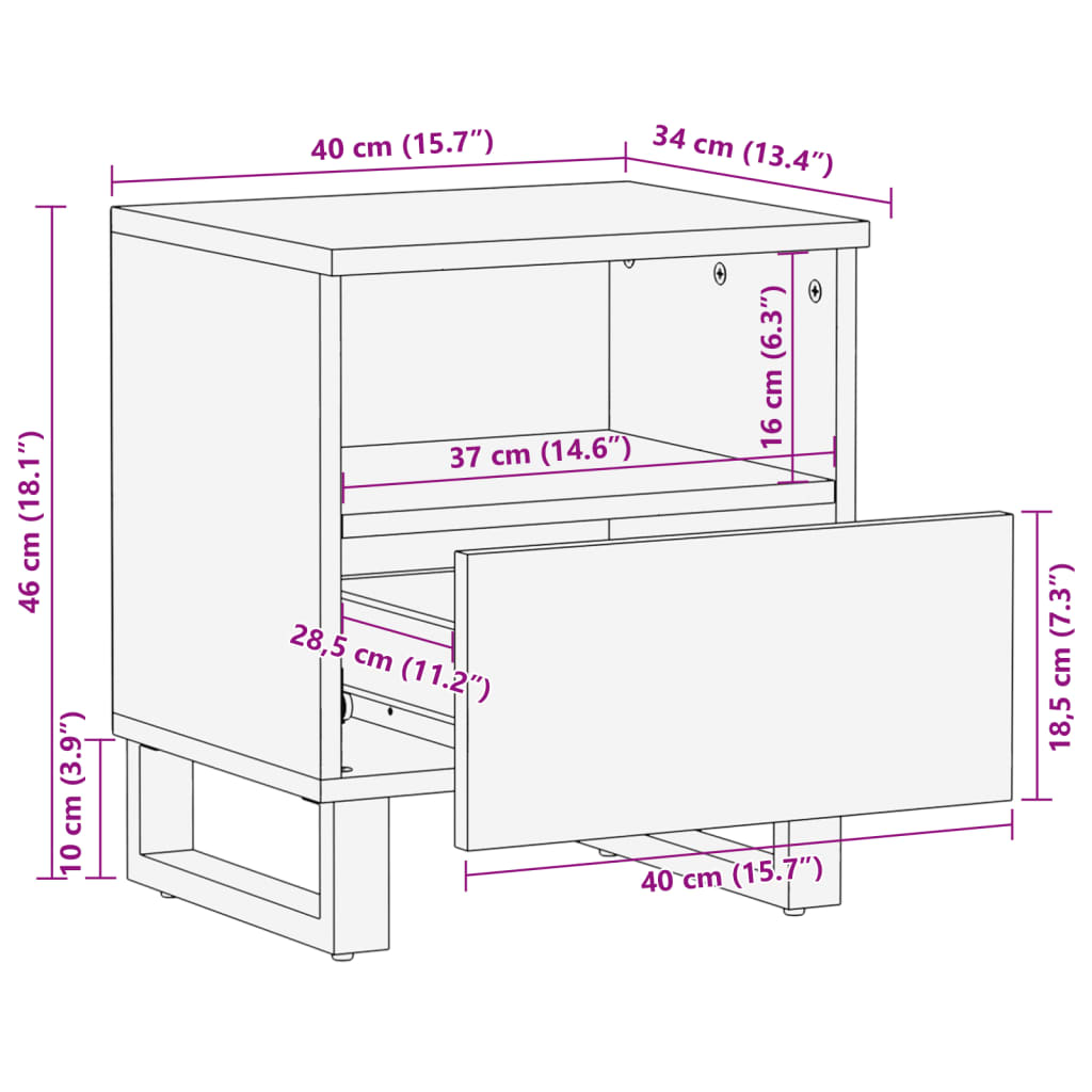 vidaXL Szafka nocna, 40x34x46 cm, bielone drewno mango