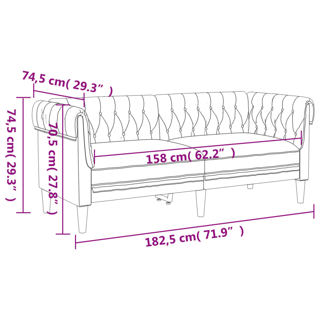 vidaXL Sofa Chesterfield, dwuosobowa, ciemnoszara, obita tkaniną