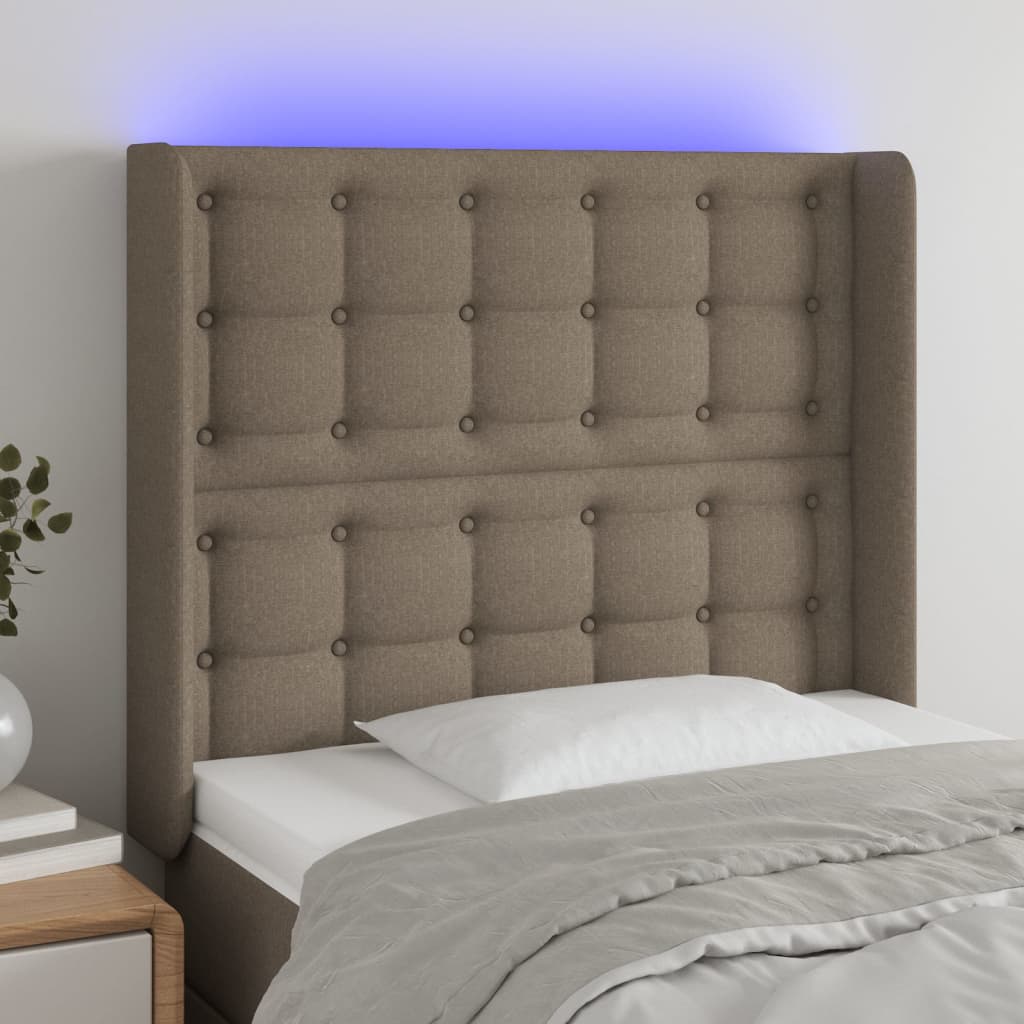 vidaXL Zagłówek do łóżka z LED, taupe, 83x16x118/128 cm, tkanina