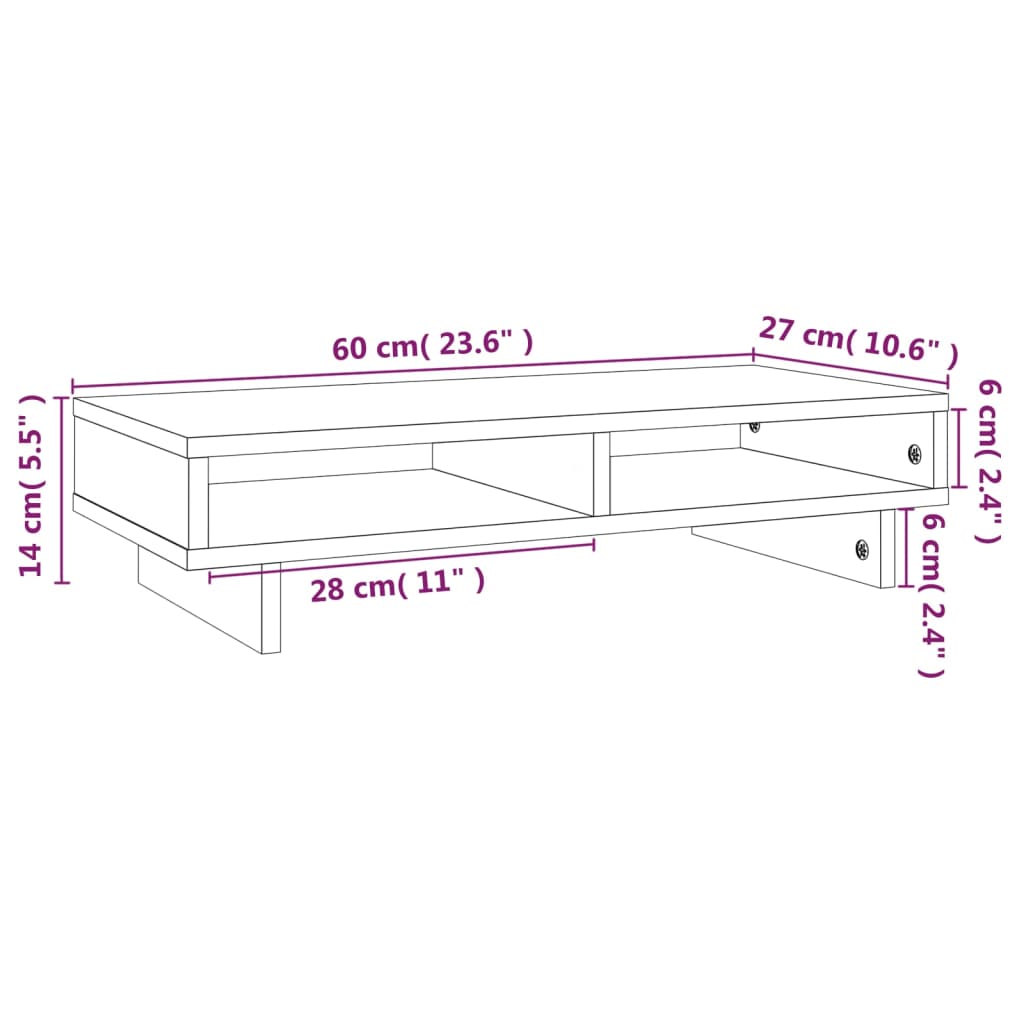 vidaXL Podstawka na monitor, czarna, 60x27x14 cm, lite drewno sosnowe