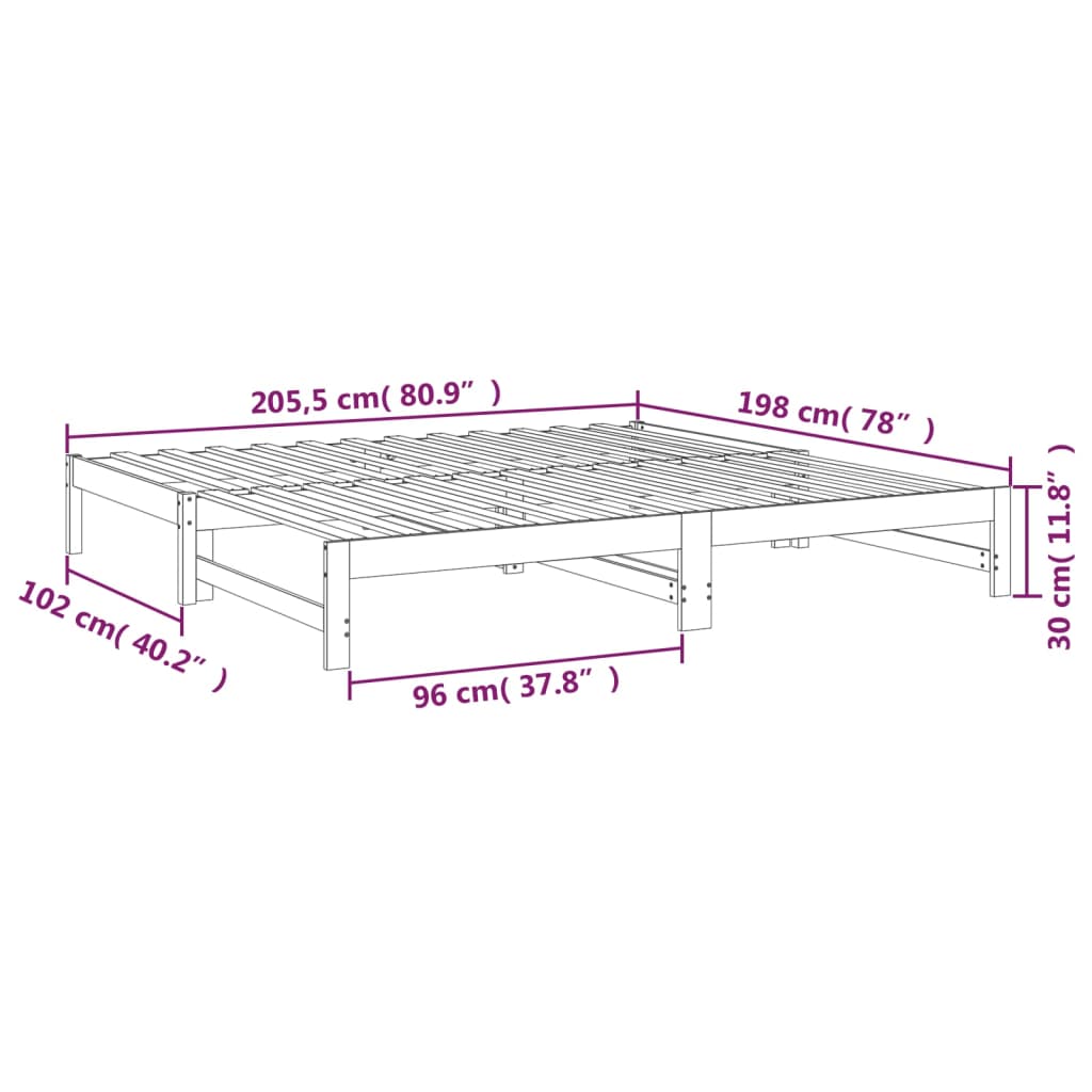 vidaXL Łóżko rozsuwane, szare, 2x(100x200) cm, lite drewno sosnowe