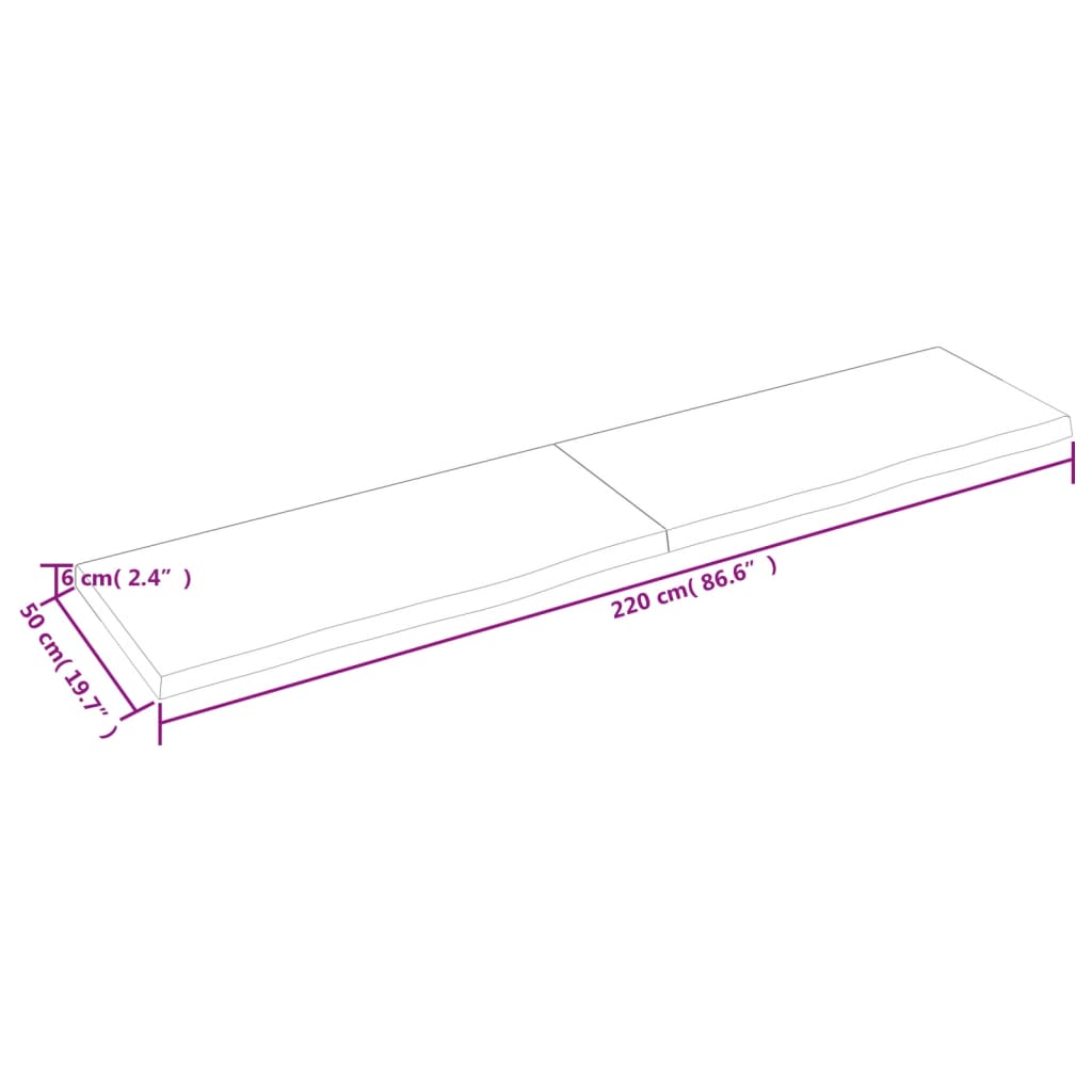 vidaXL Półka, ciemnobrązowa, 220x50x(2-6) cm, wykończone drewno dębowe