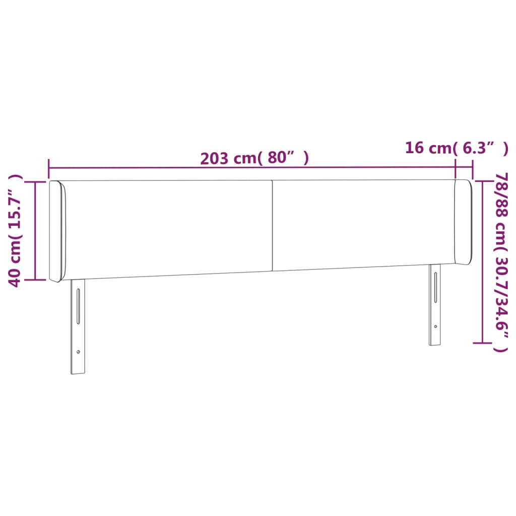 vidaXL Zagłówek do łóżka z LED, biały, 203x16x78/88 cm, sztuczna skóra