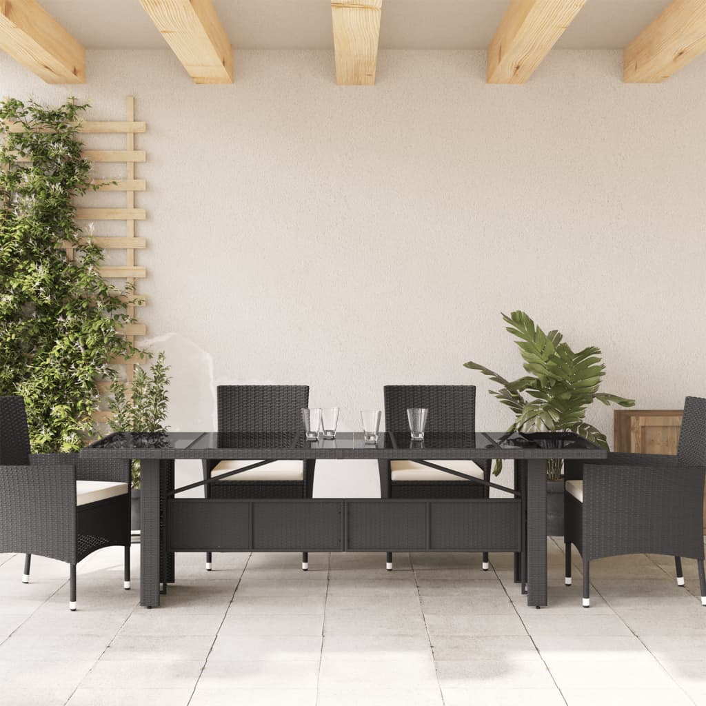 vidaXL Stół ogrodowy ze szklanym blatem, czarny, 240x90x75cm rattan PE