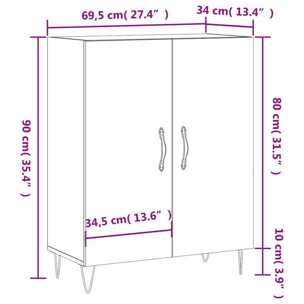 vidaXL Szafka, szarość betonu, 69,5x34x90 cm, materiał drewnopochodny